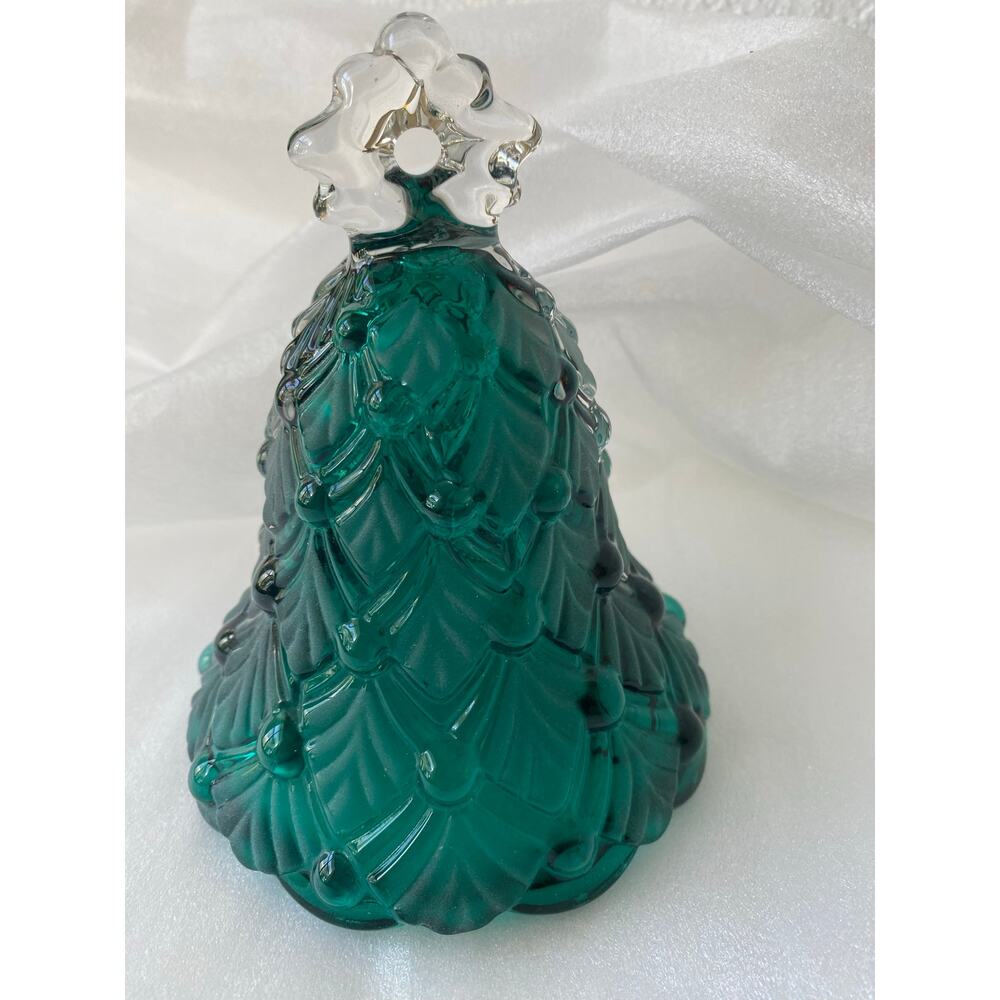 Mikasa Winter Dreams green crystal glass Christmas tree bell ornament